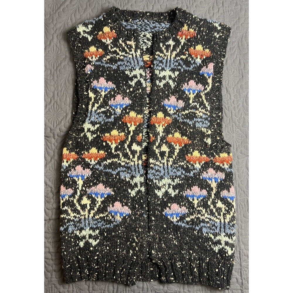 Vintage Wool Blend Floral Grandma Cottagecore Chic Sleeveless Vest Handmade S/M
